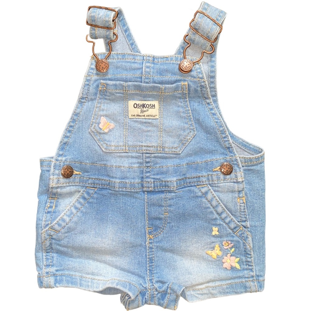 OshKosh B'gosh Light Blue Denim Shortall with Butterfly Embroidery